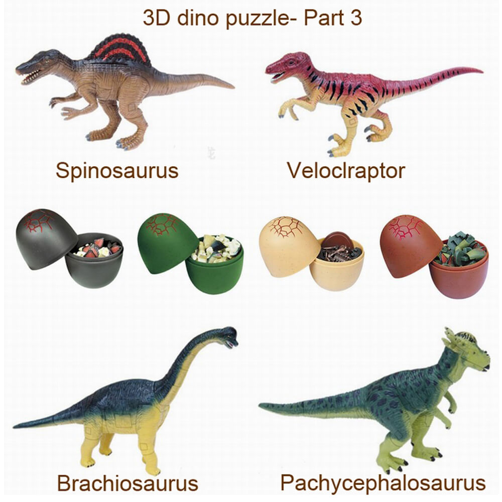 Set of 4 Dinosaur Dino Part III 4D 3D Puzzle Egg Model DIY Educational Toy