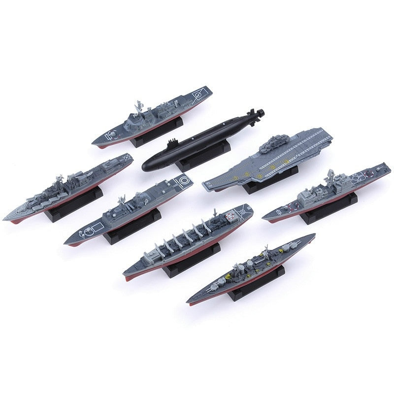8 pcs Battleship Aircraft Carrier Submarine Warship Ship 4D Assembled Model Kit DIY Toy