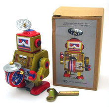 Load image into Gallery viewer, MS406 MS408 MS409 Drummer Drumming Robot Retro Clockwork Wind Up Tin Toy Collectible (Choose Style)
