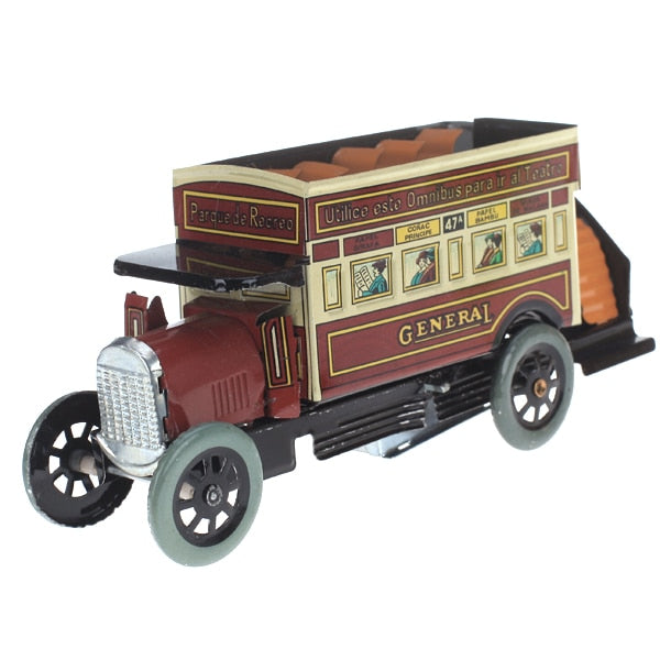 Vintage Style Double Deck Bus Retro Clockwork Wind Up Tin Toy Collectible