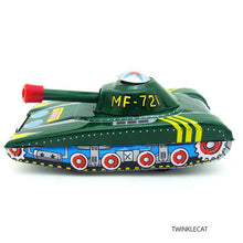 Load image into Gallery viewer, MF721 Vintage Military Tank Toy with Pop Up Soldier Rotating Turret Tin Toy Collectible
