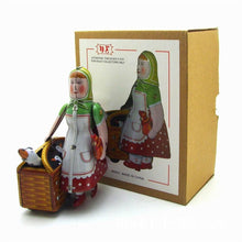 Load image into Gallery viewer, MS501 Farm Lady Women with Goose &amp; Rooster Retro Clockwork Wind Up Tin Toy Collectible
