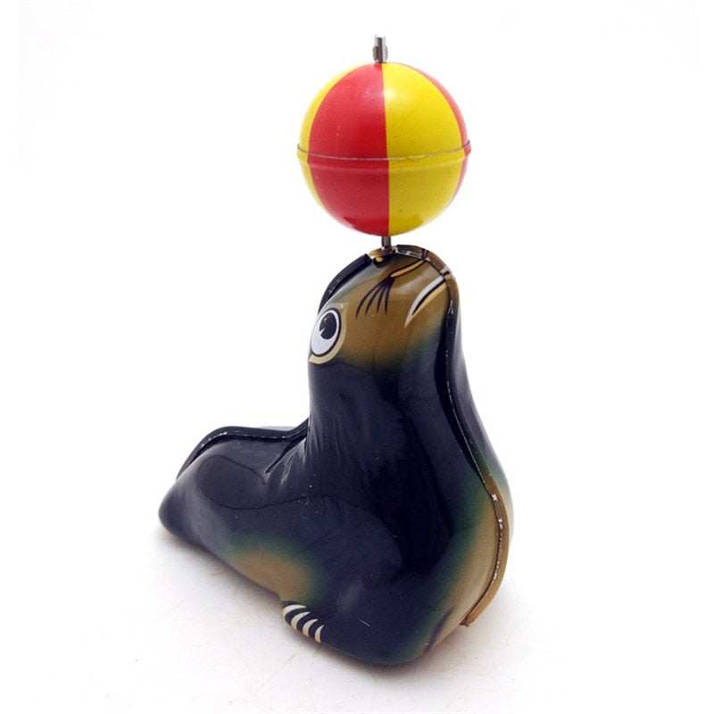 MS665 Vintage Sea Lion with Ball Retro Clockwork Wind Up Tin Toy Collectible