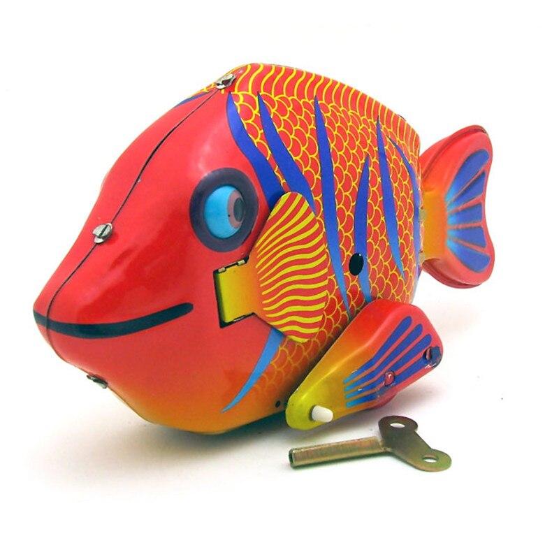 MS480 Happy Fish Retro Clockwork Wind Up Tin Toy Collectible