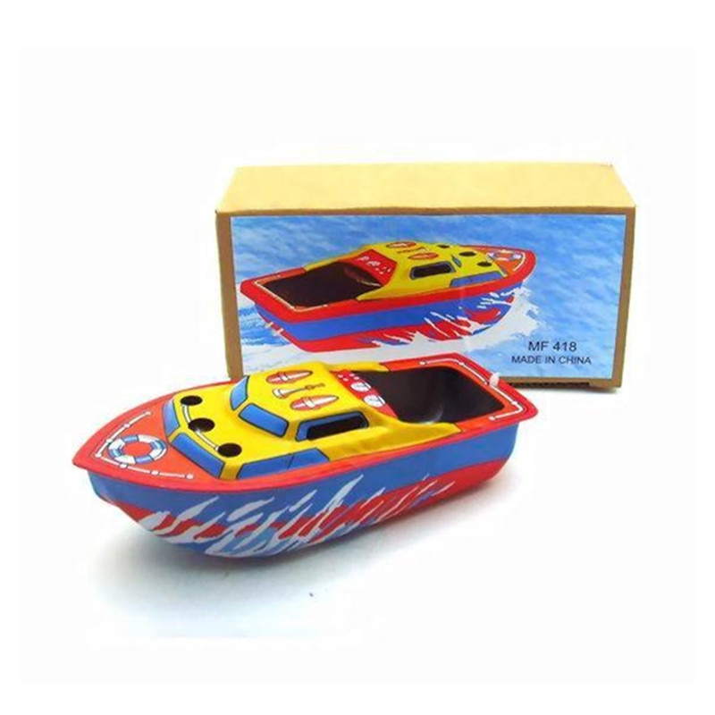 MF418 Colorful Pop Pop Steam Boat Retro Clockwork Wind Up Tin Toy Collectible