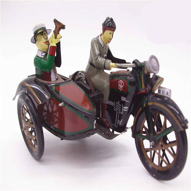 MS804 Vintage Motorcycle with Passenger in Sidecar Retro Clockwork Wind Up Tin Toy Collectible