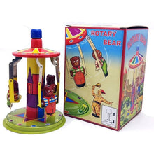 Load image into Gallery viewer, MM101 Rotary Bear Carrousel Spinnning Top Retro Push Pull Action Spins Tin Toy Collectible
