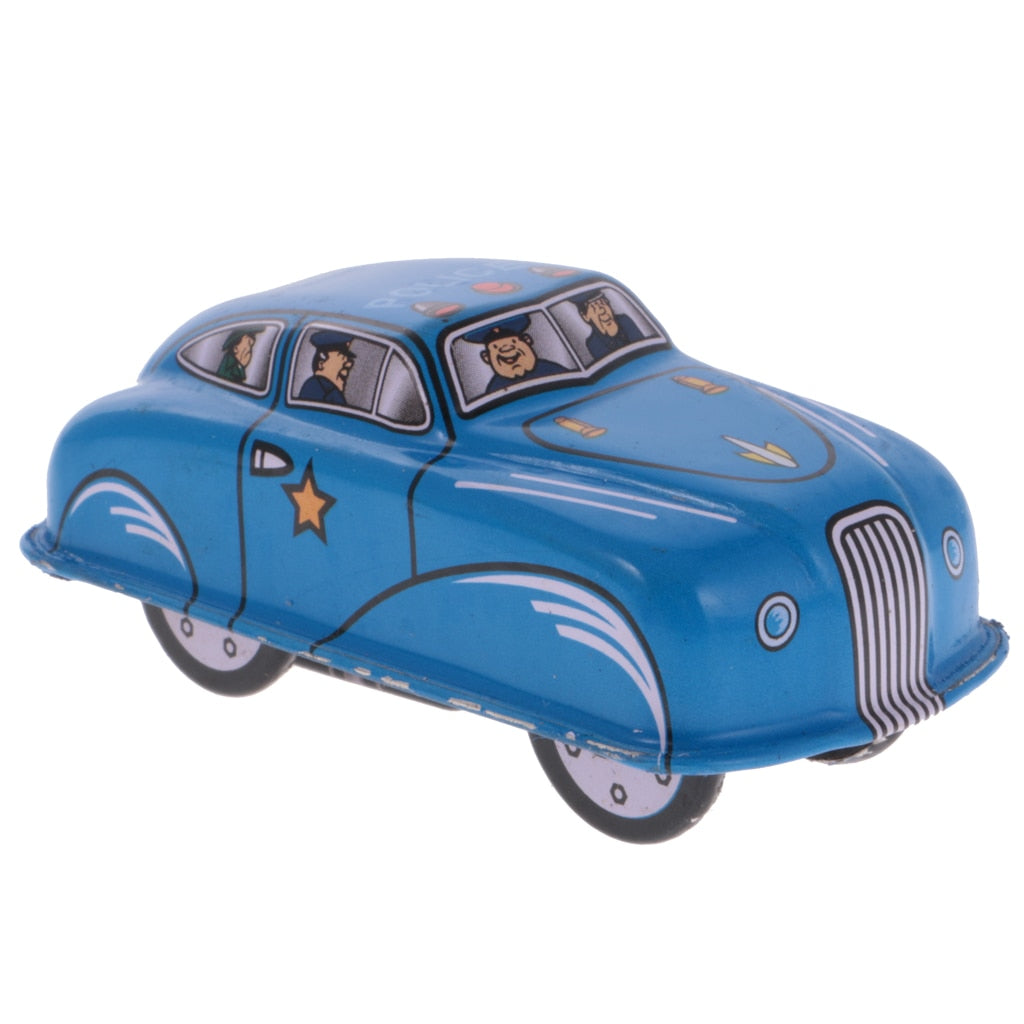 MS644 Mini Police Car Vehicle Retro Clockwork Wind Up Tin Toy Collectible