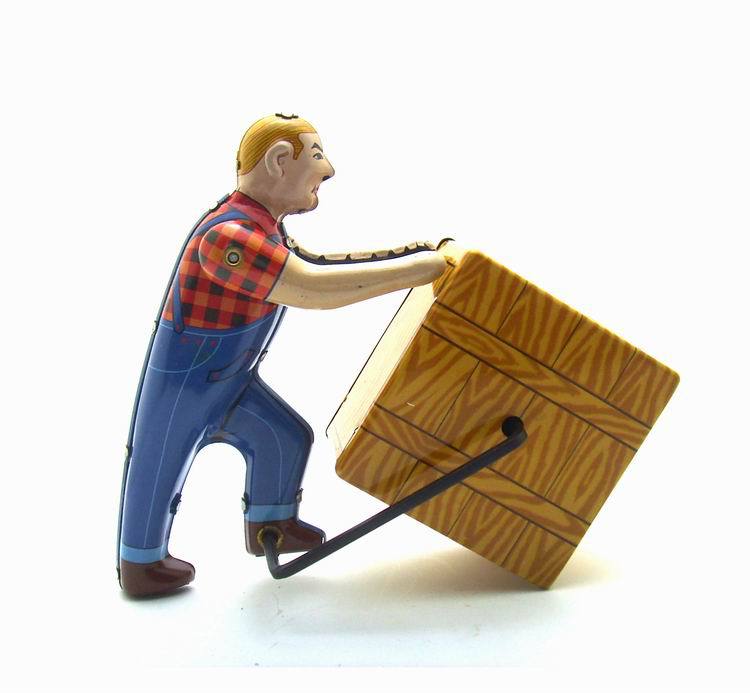 MS475 Removal Man Box Mover Worker Retro Clockwork Wind Up Tin Toy Collectible