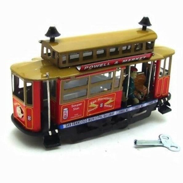 MS639 Vintage San Francisco Tram Car Retro Clockwork Wind Up Tin Toy Collectible