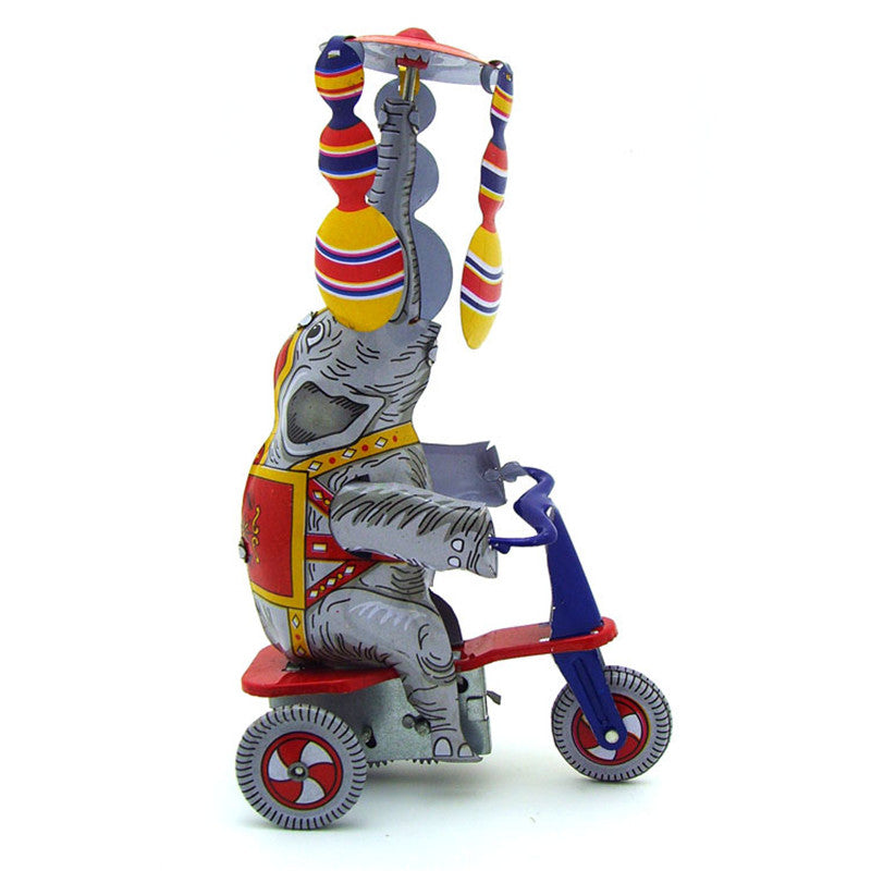 MS814 Vintage Elephant on Bike Tricycle Retro Clockwork Wind Up Tin Toy Collectible