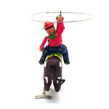 Load image into Gallery viewer, MS418 Vintage Cowboy with Whip Spinning Lasso Retro Clockwork Wind Up Tin Toy Collectible
