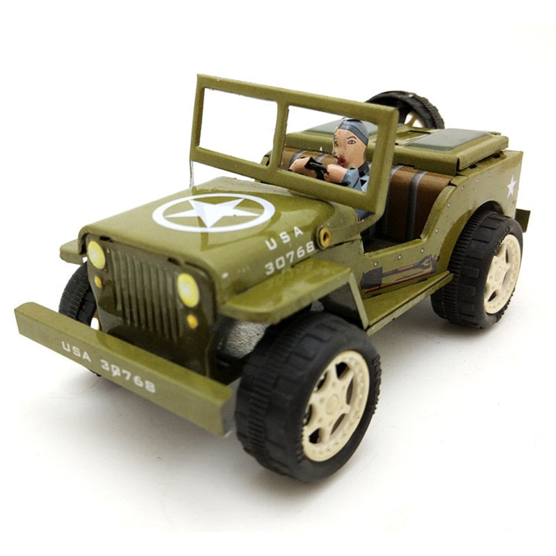 MS498 Military Jeep Willys 1941 US Army Vehicle Retro Clockwork Wind Up Tin Toy Collectible