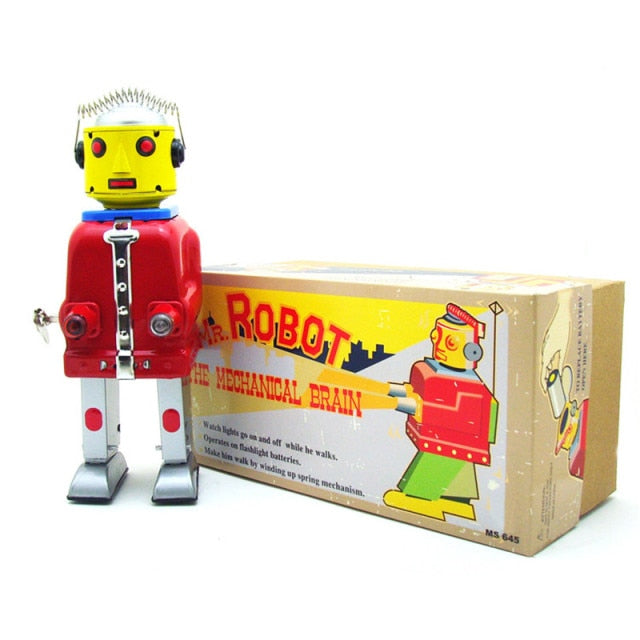 MS645 Mr. Robot The Mechanical Brain Retro Clockwork Wind Up Tin Toy Collectible (Choose Color)