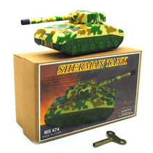 Load image into Gallery viewer, MS474 Vintage Sherman Tank Rotating Turret Retro Clockwork Wind Up Tin Toy Collectible
